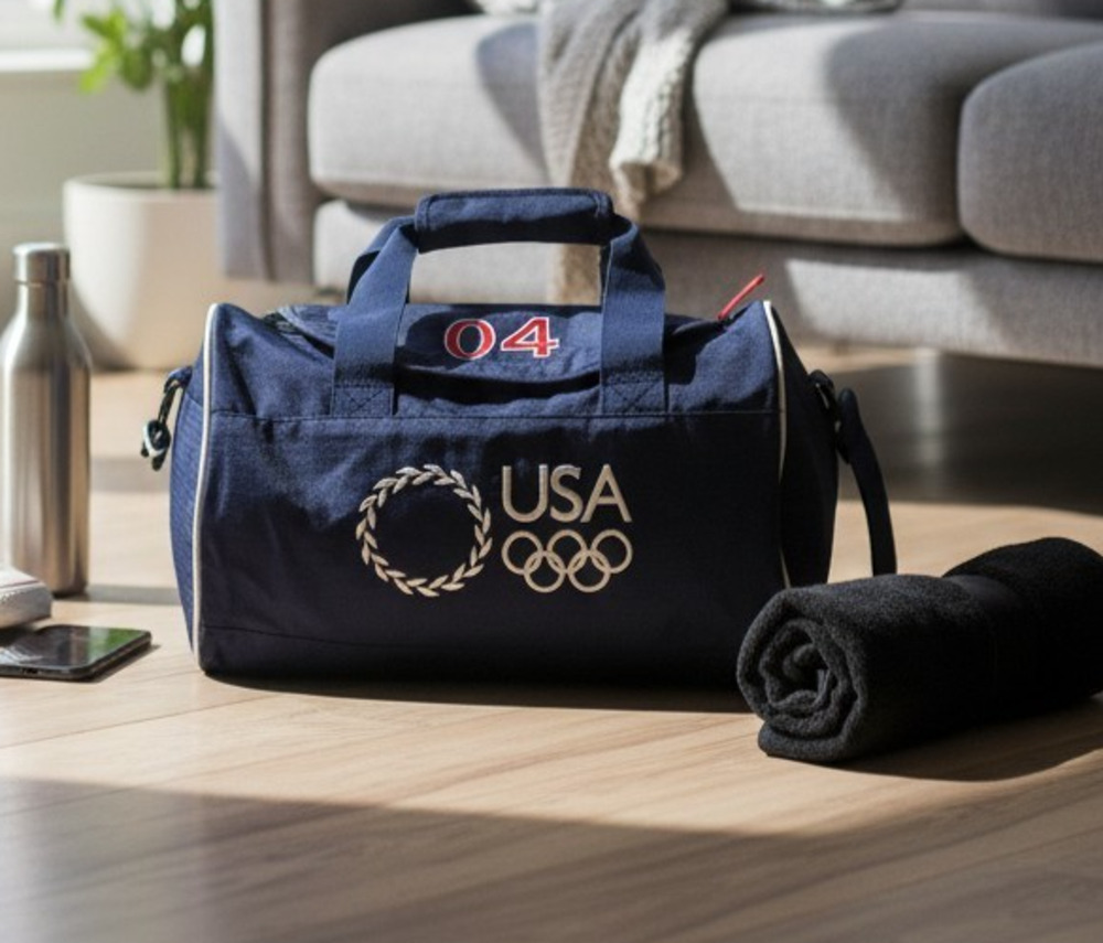 Olympic USA Roots Gym Bag Duffel 13.5x9x9.5 Blue Red White Shoulder Strap